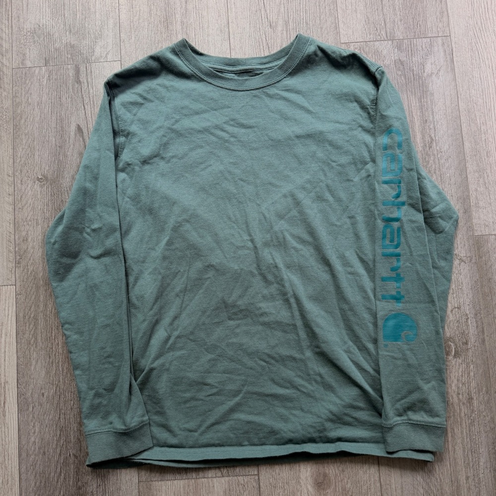 Carhartt Youth M 8-10 Green Loose Fit Long Sleeve Shirt Sleeve Logo